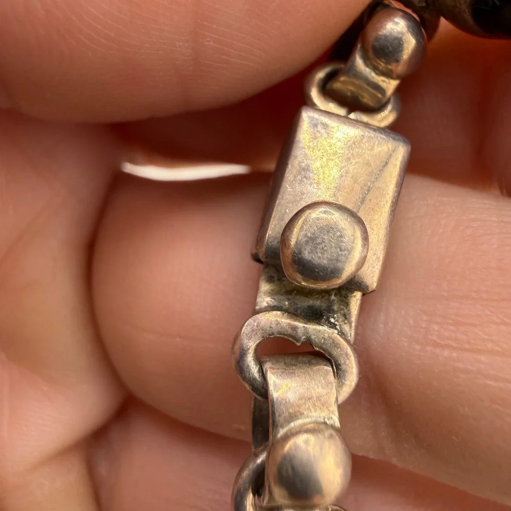 Vintage Taxco Mexico Sterling Silver Bracelet Black Onyx Link 7.5in